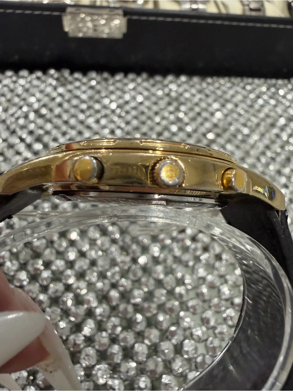 Seiko Gold Chronograph Watch - Gold Dial, Black Strap